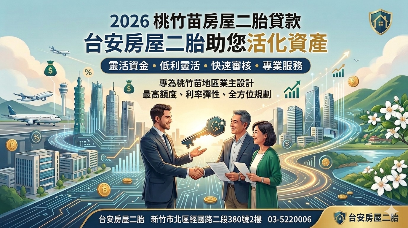 2026 桃竹苗房屋二胎貸款：台安房屋二胎助您活化資產